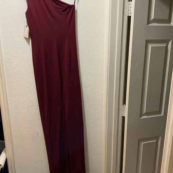 Katie May Angelina Crepe Column Bordeaux One Shoulder Formal Evening Gown Dress - Picture 11 of 13